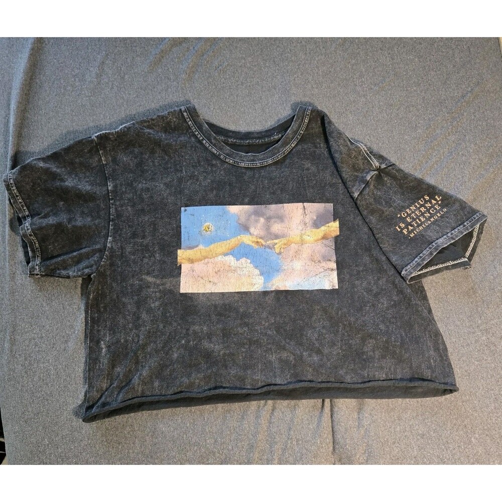 Adam Michelangelo Art Piece Pink Grey Faded Graphic T Cropped Quote Cotton Large